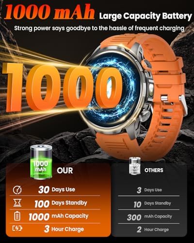 Military Smartwatch for Men 1000mAh Fitness Tracker Rugged Men Watch 2Bands - Image 3