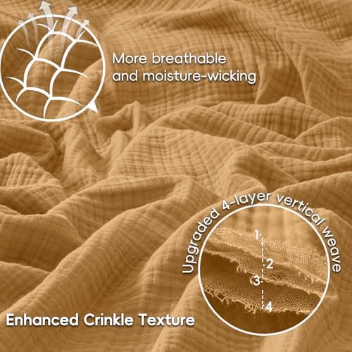 PHF 100% Cotton Muslin Blanket Twin XL Size 66"x90", 4-Layer Lightweight Gauze Throw, Breathable Cloud-Soft Minimalist Blanket for Bed, Couch, Camping & Baby, Amber, Ideal Gift - Image 3