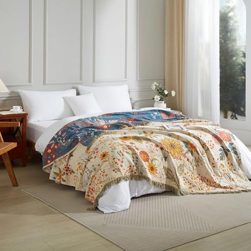 Boho Throw Blanket for Bed 80”x90”, 100% Cotton Blanket for Couch Sofa - Image 3