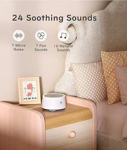 Dreamegg D1 Sound Machine Baby - White Noise Machine for Baby with Night Light, 24 High Fidelity Sounds, Timer & Memory Feature, Noise Machine with Nursery Lamps for Adults, Home, Office (White) - Image 3