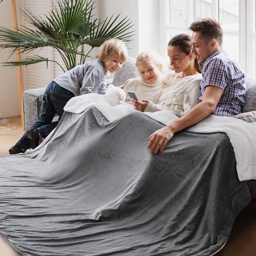 Bedsure GentleSoft Sherpa Fleece Cal King Blankets for Bed, Non-Heated, Thick and Warm Oversized Blanket for Winter, Soft Fuzzy Plush Large Throw for Women and Men, Grey, 112x98 Inches by Unknown