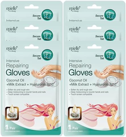 Epielle Intensive Repairing Hand Mask 6 Pairs, Soften with Coconut Oil & Milk Extract, Deep Moisturizing Gloves for Dry, Rough Skin, Self Care Gifts for Women, Spa Kit by Epielle