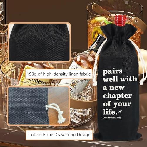 1Pcs New Chapter Wine Bag New Beginning New Business Owner Gifts Wine Bag, Pairs Well With a New Chapter of Your Life with 1Pcs Kraft Blessing Cards and natural jute rope（Black） - Image 3