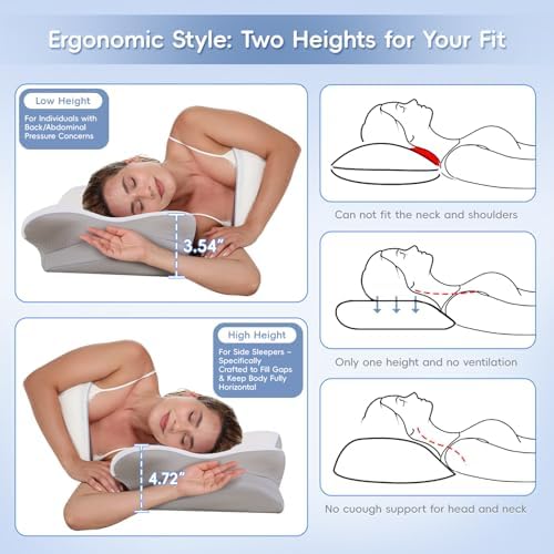 Cervical Neck Pillow, Memory Foam Pillows for Neck and Shoulder Pain Relief, 2 Heights Ergonomic Pillow with Breathable Ice Silk Cover, Neck Support Pillow for Side Sleepers White - Image 4