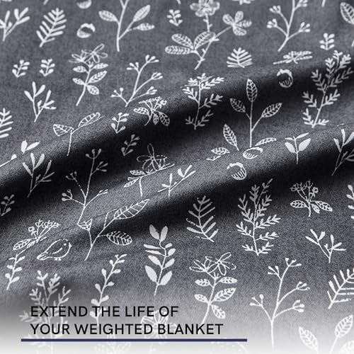 YnM Exclusive Cotton Duvet Cover for Weighted Blankets with 16 Strings (Plant/Grey, 48"x 72") - Image 4