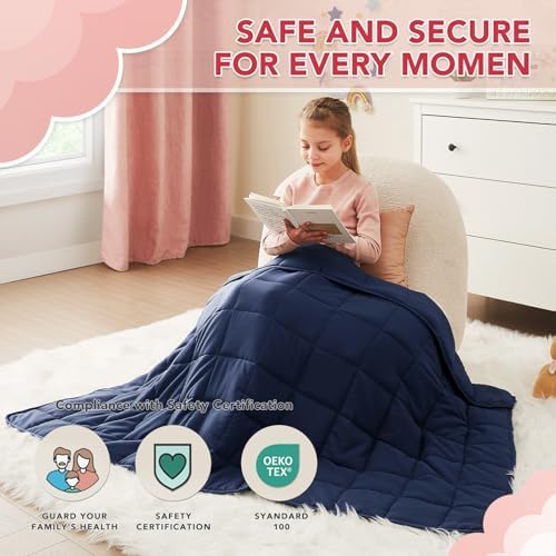 CuteKing Weighted Blanket (7lbs, 40"x 60", Navy Blue) Heavy Blanket for 90-100lbs, Weighted Blanket for Cooling & Heating with Premium Glass Beads, Thick Blanket All-Season - Image 2