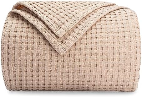 Comfy Cubs 100% Cotton Waffle Weave Throw Blanket Breathable Skin-Friendly Soft Lightweight Blankets - Perfect Warm Textured Blanket Layer - Size for Couch Bed & Sofa (Blush, 50" X 60") by ComfyCubs
