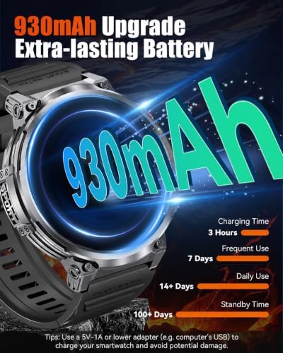 Military Smart Watch for Men, 1.85" Big Screen, Flashlight, 930mAh Battery - Image 3