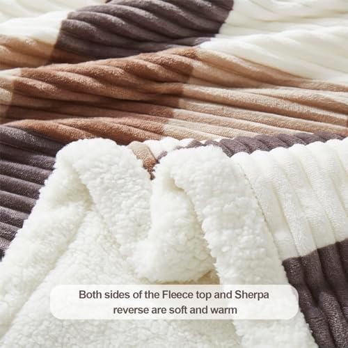 PU MEI Sherpa Blanket Full/Queen Plaid Thick Bed Blanket, 90”*80” Super Soft Flannel Fuzzy Fleece Reversible Velvet Plush Warm Blanket for Couch(Beige Check, 80"*90") - Image 4