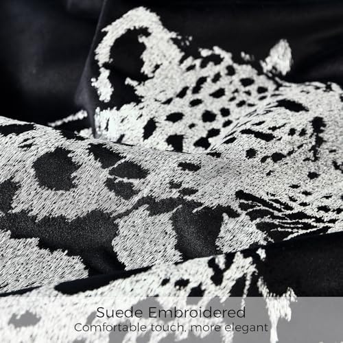 Velvet Lumbar Pillow Covers 12x20'' inches, Handmade Embroidered Cheetah Face Throw Pillow Case, Luxury Soft Decorative Cushion Cover for Sofa Bed Couch Living Room(Silver) - Image 3