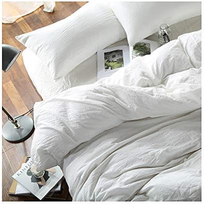 F.Y.Dreams 100% Washed Cotton Duvet Cover for Weighted Blanket 48x72 inches with 16 Ties, Zipper on Long Side/White/Just Duvet Cover - Image 6