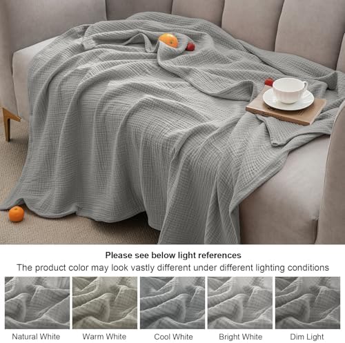 PHF 100% Cotton Muslin Blanket King Size 108"x90", 4-Layer Lightweight Gauze Throw, Breathable Cloud-Soft Minimalist Blanket for Bed, Couch, Camping & Baby, Light Grey, Ideal Gift - Image 6