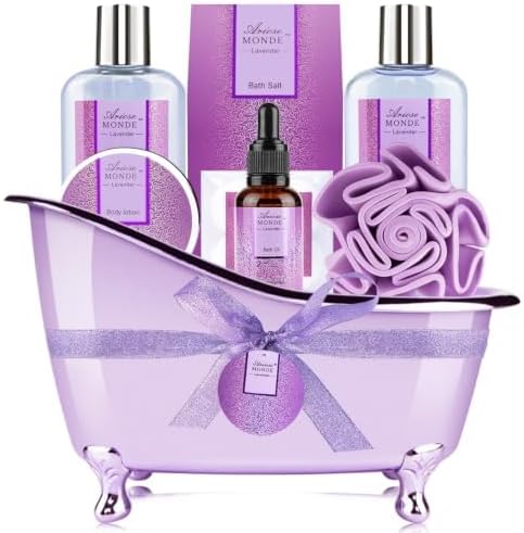 Gift Basket Bath and Body Gifts Set, 8pcs Lavender Spa Gift Set for Women by Ariosemonde