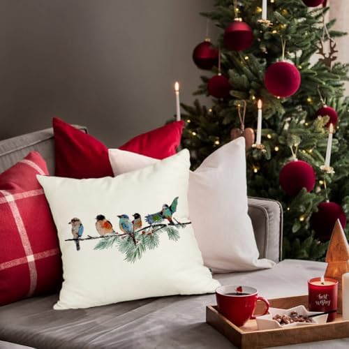 RABUSOFA Christmas Pillow Covers 18x18 Inch Birds Christmas Decorations Christmas Winter Throw Pillow Cases Xmas Outdoor Birds Decor Decorative Pillows for Couch Holiday Teal - Image 5