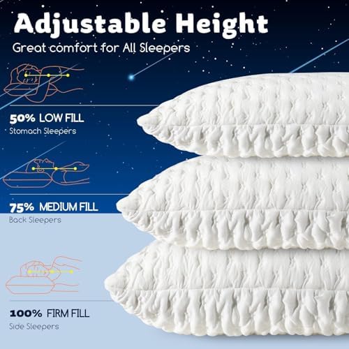 KUCEY Cooling Side Sleeper Pillow for Neck and Shoulder Pain, Luxury Shredded Memory Foam Curved Bed Pillows for Sleeping Set of 1- Adjustable Queen Size- Washable Cover Original White - Image 3