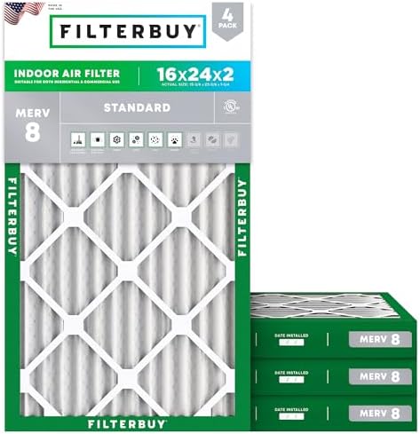 Filterbuy 16x24x2 Air Filter MERV 8 Dust & Allergy Defense (4-Pack) by Filterbuy