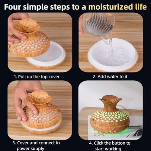 Colorful Cool Mini Humidifier, Flower Shape USB Personal Desktop Humidifier for Car, Office Room, Bedroom,etc. 2 Mist Modes, 7 colors,Super Quiet (Darkwood) - Image 6