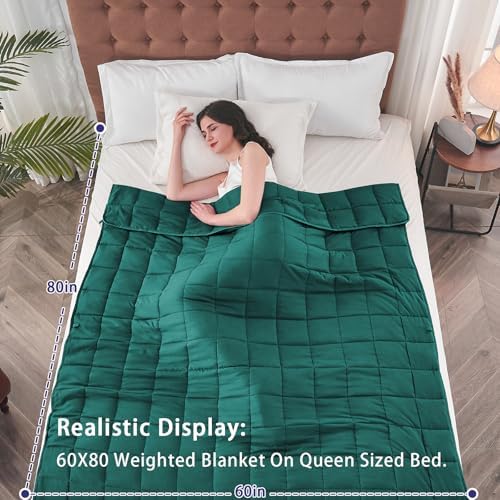yescool Weighted Blanket for Adults (12 lbs, 60" x 80", Dark Green) Cooling Heavy Blanket for Sleeping Perfect for 110-130 lbs, Queen Size Breathable Blanket with Premium Glass Bead, Machine Washable - Image 2