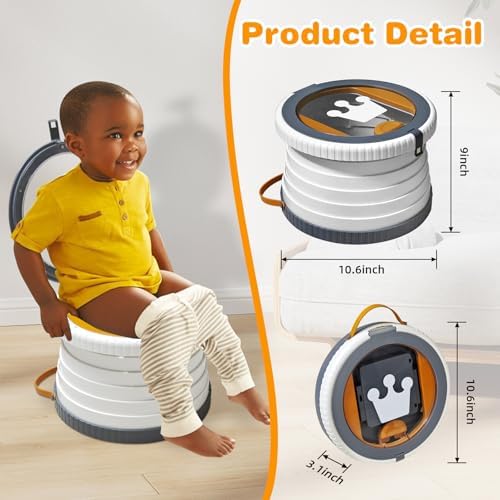 Portable Potty for Toddlers, Foldable Travel Potty with 5-Second Fold, Splash-Proof, Standalone Emergency Toilet with 3 Roll Waste Bags, Road Trips, Camping, Car, Outdoor (White-Gray) - Image 2