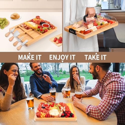 CAWIU Portable Charcuterie Board with Lid, Travel Cheese Board & Snack Tray - Image 3