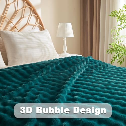 NEWCOSPLAY 3D Bubble Flannel Throw Blanket for Couch Dark Teal, 50"×60" - Image 5
