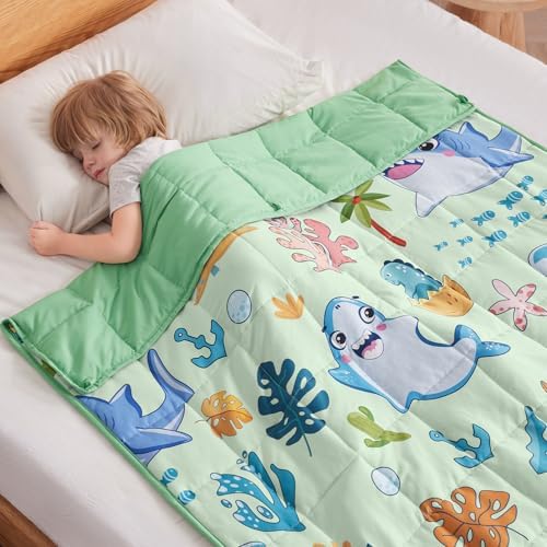 anfie Weighted Blanket (40"x60" 5lbs), Weighted Blanket Cooling Blanket for Resting,Throw Size Breathable Blanket with Premium Glass Bead(Green Shark) by anfie