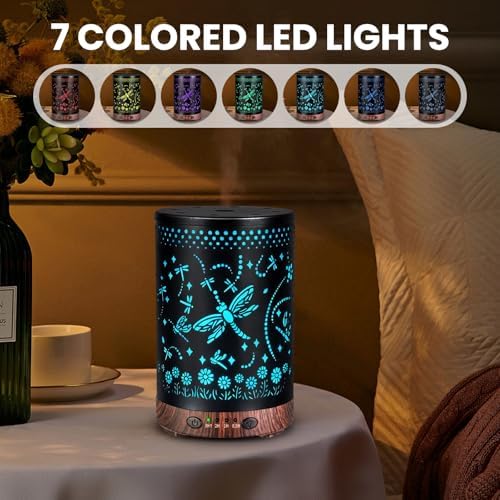 Essential Oil Diffuser 120ML Metal Aromatherapy Diffuser with Timer, Cool Mist Humidifier with Auto Shut-Off & 7 Color Lights for Home Office Spa (Dragonfly) - Image 2