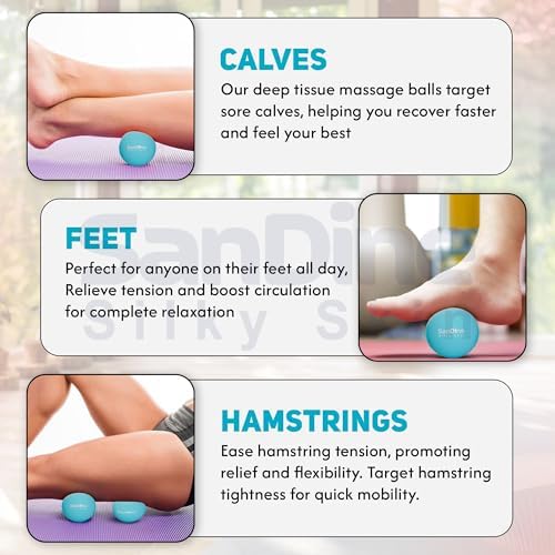 Lacrosse Massage Balls for Deep Tissue Massage - Release Tension Relieve Muscle Soreness Improve Flexibility - Ideal for Myofascial Release Trigger Point Therapy - 2Pack Yoga Balls by Sandine (Blue) - Image 7