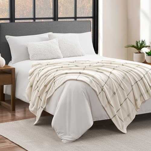 Lucky Brand Palmdale White with Sage Green Plaid 50"x70" Cozy Plush Blanket - Premium Microfiber Throw for Luxurious Comfort - Image 5