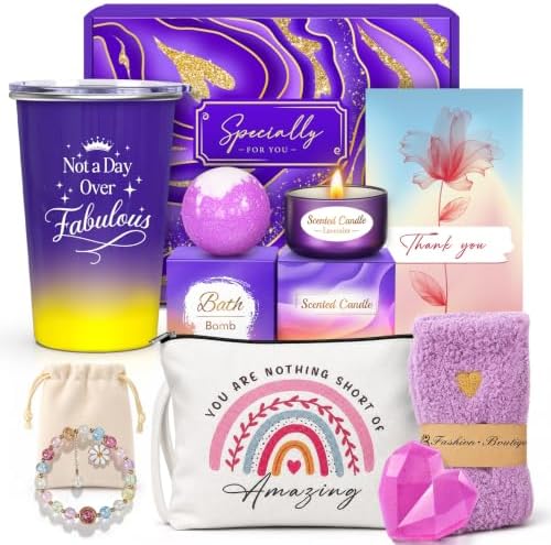 Christmas Birthday Gifts Set for Women Purple Self Care Spa Basket 7pcs by Linkax
