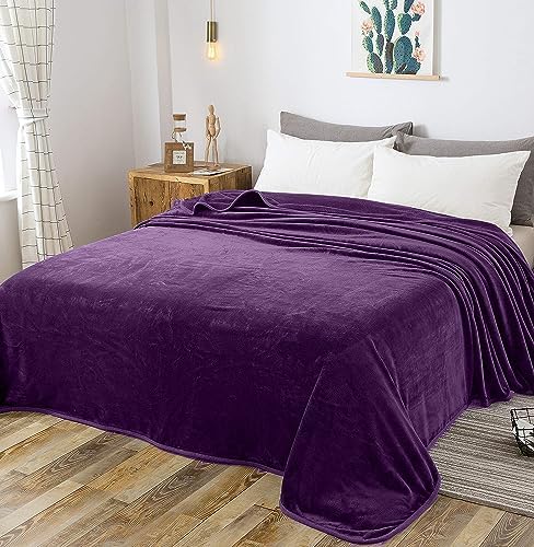 Polar Fleece Blankets Queen Size for The Bed Extra Soft Brush Fabric Super Warm Sofa Blanket 90" x 90"(Purple Queen) - Image 2