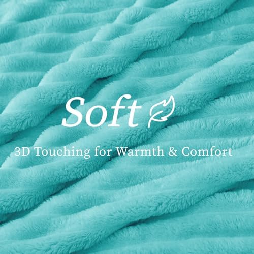 BEDELITE Ribbed Fleece Throw Blanket for Couch, Aqua, 50"x60" - Image 4