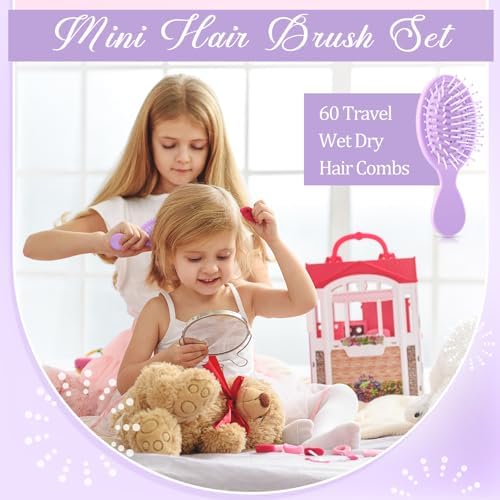 60 Pcs Purple Mini Hair Brushes Bulk for Women Spa Party Favors Soft Bristles Adds Shine Scalp Massage and Detangling Travel Hair Combing for Homeless Team Gifts - Image 5