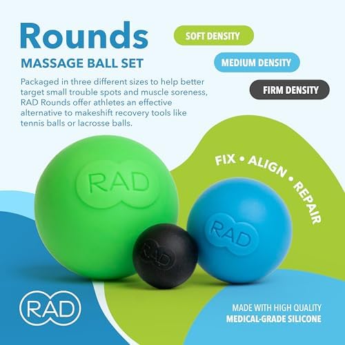 RAD Rounds – 3 Density Yoga Massage Ball Set for Deep Tissue Myofascial Release – Therapy Balls for Feet, Back, Neck, Jaw & Forearms – Trigger Point & Mobility Therapy (3-Pack) - Image 2