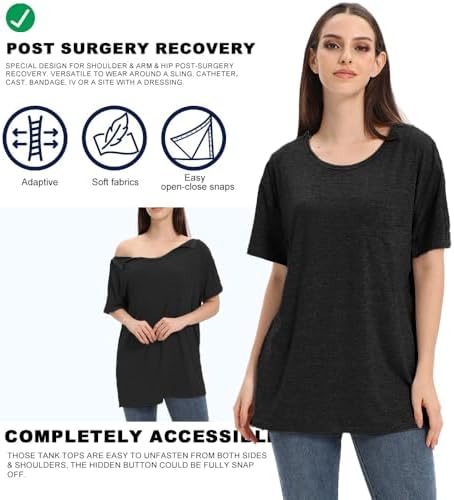 Women Shoulder Surgery Shirts for Women Tear Away Post Surgery Shirt for Men Full Snap Access Recovery Clothing - Image 5