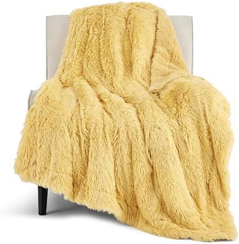 Bedsure Faux Fur Fluffy Fleece Sherpa Blanket Couch Throw Yelllow 50"x60" by Unknown
