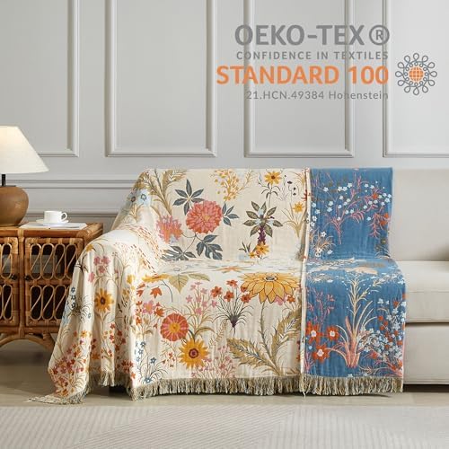 Boho Throw Blanket for Bed 90”x98”, 100% Cotton Blanket for Couch Sofa - Image 4