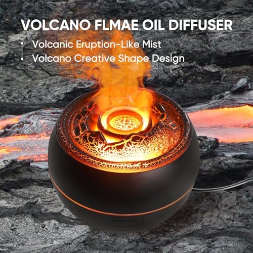 YALEDI Essential Oil Diffuser, Volcano Fire Flame Aromatherapy Diffuser, 360ml Ultrasonic Cool Mist Humidifier, Scent Aroma Diffuser with 7 Colors Light, Timer & Auto Shut-Off for Home, Room (Black) - Image 2