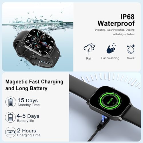 Smart Watch for Men, 2.01" AMOLED Curved Display Fitness Tracker with Answer/Make Calls, 100+ Sport Modes, Fitness Watch with 24/7 Heart Rate/Sleep Monitor/Pedometer, IP68 Waterproof, for Android iOS - Image 4