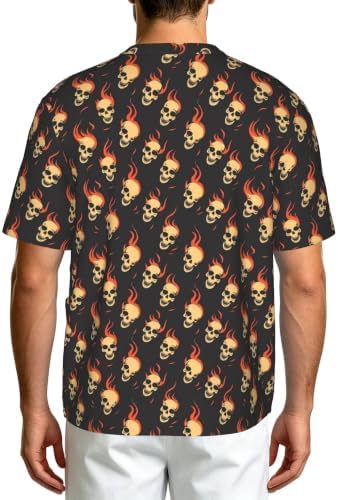Men's Scrub Top,V-Neck Spill Wrinkle Resistant,3 Pockets-Skull Flame (3) - Image 2