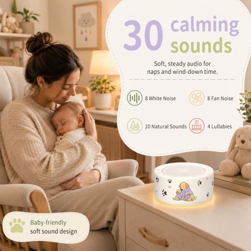 Kipcush White Noise Machine for Baby & Adults, Sleep Sound Machine with 30 Soothing Sounds, 8-Color Night Light, Memory Function, White Noise for Sleeping, Nursery, Office, Travel, Relaxation - Image 3