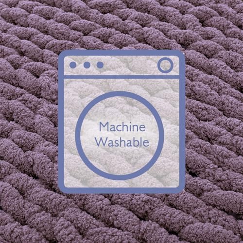 Bigacogo Chunky Knit Throw Blanket for Couch, 40x60 inches, Winter Grape - Image 6