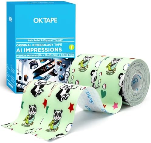 OK TAPE Kinesiology Tape Hypoallergenic Uncut 2 Rolls, 2inx16.4ft by OKTAPE