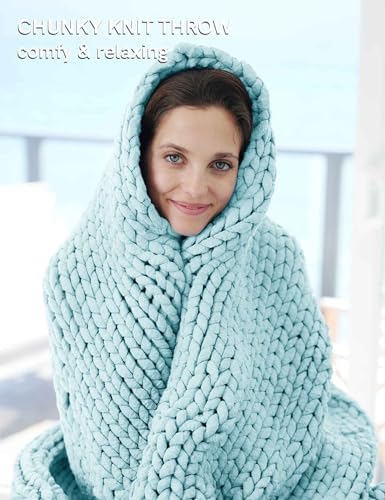 YnM Chunky Throw Blanket, Medium-Weight, Hand Knitted, Skin Friendly, Ventilated and Breathable, Machine Washable, Home Décor Piece for Couch, Sofa and Bed (Aqua Blue, 40x50 Inch) - Image 3