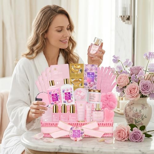 Gifts for Women, 32 Pcs Rose Spa Gifts Basket, Hydrating Face Skin Care Set - Image 4