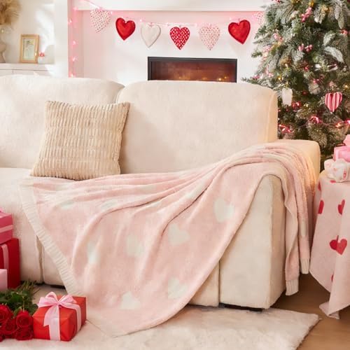 CozeCube Valentine's Day Love Heart Throw Blanket, Super Soft Romantic Fullfy Microfiber, Reversible Featival Blankets for Couch Bed Sofa, Warm Knit Christmas Decorative Gift Blankets, Pink 60"X80" - Image 6