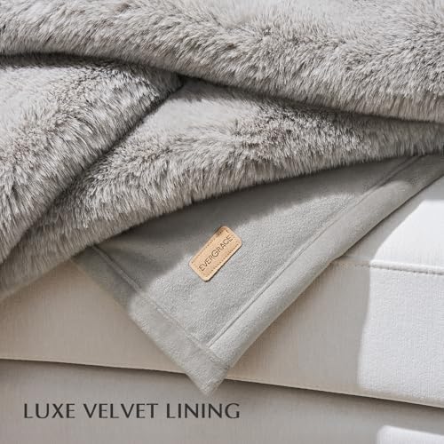EVERGRACEHOME Faux Chinchilla Fur Throw Blanket, 60"x80", Silver Taupe - Image 7