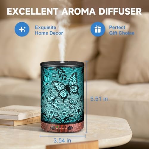 Essential Oil Diffuser 120ML Metal Aromatherapy Diffuser with Timer, Cool Mist Humidifier with Auto Shut-Off & 7 Color Lights for Home Office Spa (Big Butterfly) - Image 5