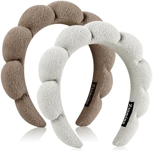 Ztomine Face Wash Headbands, Set of 2 - Terry Cloth Spa Headbands for Washing Face or Facial, Dark Khaki + Cement Ash by Ztomine