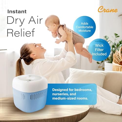 Crane Evaporative Humidifier, Wick Filter, Dishwasher Safe Tank, UV Light, No White Dust, Whisper Quiet, Bedroom Nursery Office, 1.9L Tank, Up To 250 SQ FT - Image 5